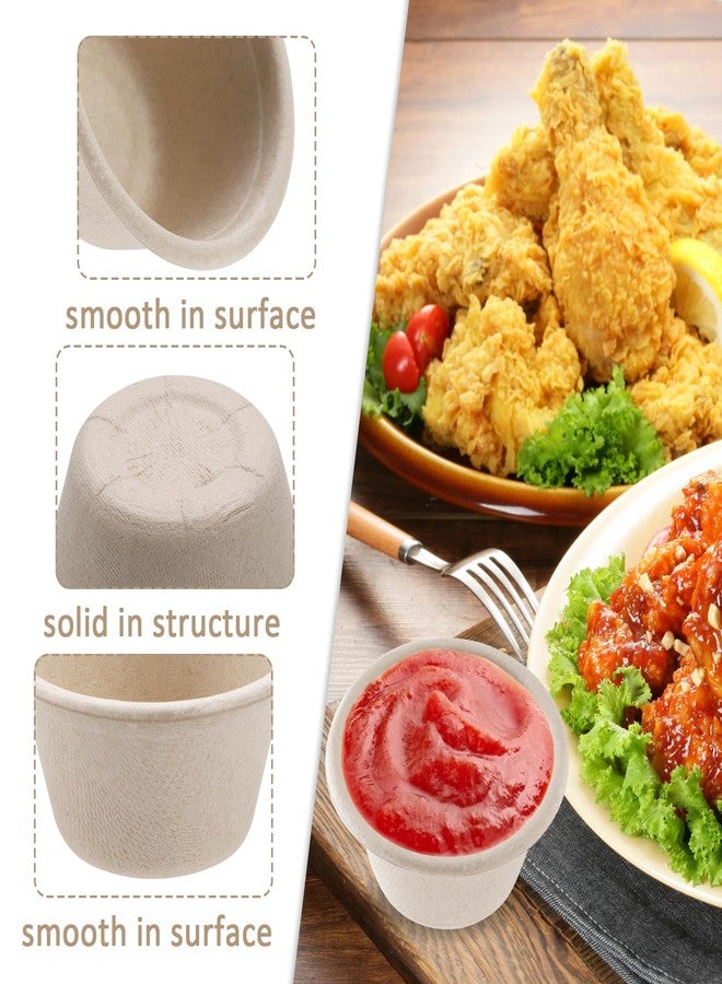 BUWUSMU 450 Pcs Bagasse Fiber Souffle Cups, 2 oz Beige Mini Disposable Condiment Cups, Small Sauce Portion Bowls for Dipping, Snack, Dessert Storage - Image 3